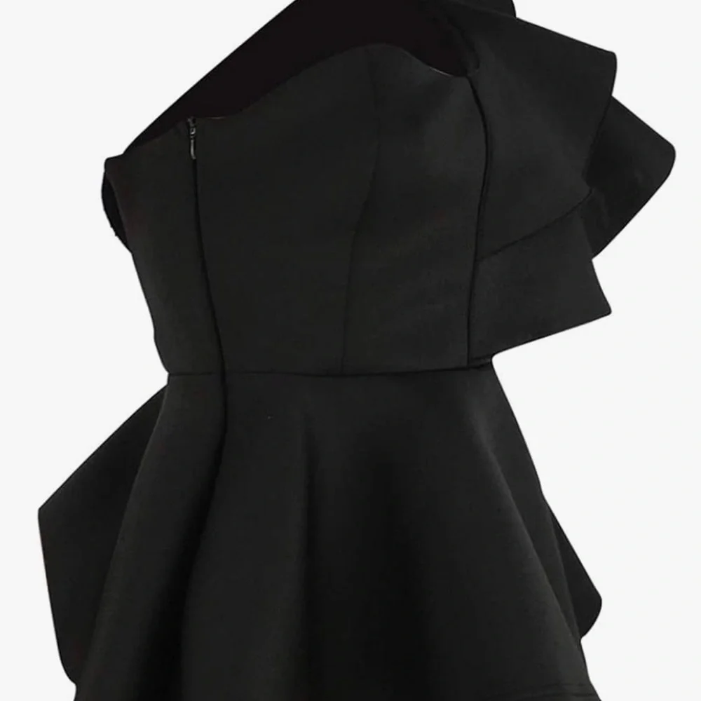 Black One-Shoulder Ruffle Top - Picture 4 of 5